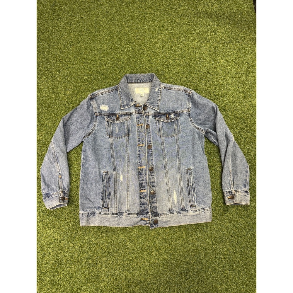 Time And Tru Women's Trucker Jacket Medium (8-10) Blue Denim Distressed Everyday